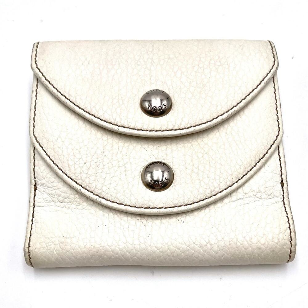 TOD'S vintage wallet white leather snap closure credit cards slots & pockets - Picture 11 of 11